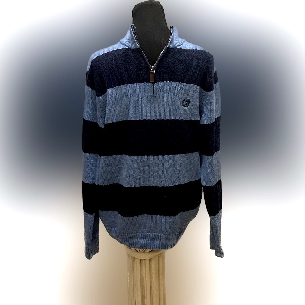 50%off w♥️ Chaps Men's Blue Striped 1/4 Zip Pullover Sweater Size XL  0139